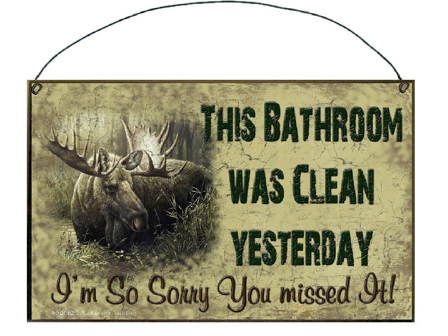 MOOSE This Bathroom Was Clean Yesterday I'm So Sorry You Missed It SIGN Plaque Lodge Rustic North Wood Cabin Decor