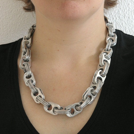 pop tab necklace - crosslink -  20 inch - eco friendly upcycled recycled - industrial - chainmail