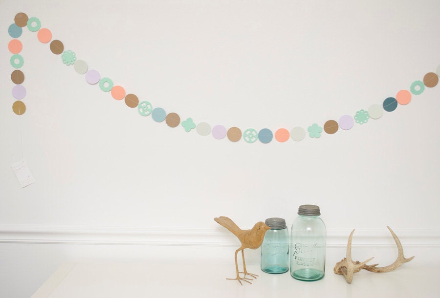 Floral Garland- Peach, Mint, Blue, Gold, Lilac, and Brown- 7 feet