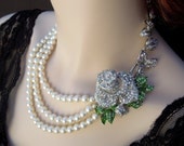 Pearl Necklace,Pearl Rhinestone Necklace,Bridal Pearl Necklace,Bridal Rhinestone Necklace,Statement Necklace,Ivory or White Pearls,MAUREEN