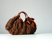 Women's Knit tote bag, handmade bag, accessories, Knitted Handbag, shades brown, autumn, fall, winter Bag, christmas gift, copper color bow