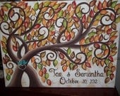 Wedding guest book signature tree....155 painted Fall leaves on 18 x 24 Stretched Canvas