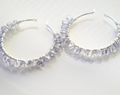 Wire Wrapped Gemstone Hoops, Sterling Silver and Blue Quartz Hoop Earrings