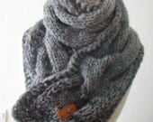Scarf  Chunky Cowl Grey Shades Thick Cabled Hand Knit