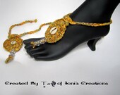 Orange Multi Circle Beaded String Tie Barefoot Sandal