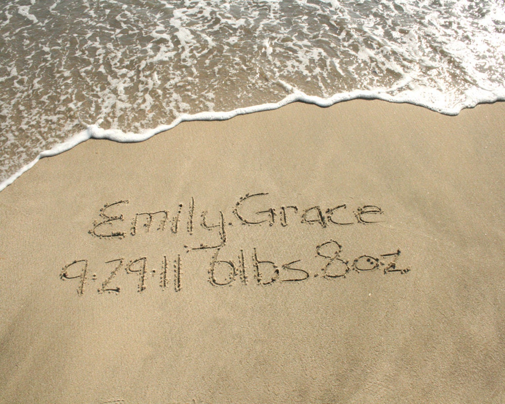 Birth Announcement Beach Writing Baby Boy Girl Beach