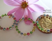 2 Large Vintage 27mm Swarovski Pastel Multi Color Bezel Pendant - Gold Settings - Two Loops