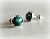 Green Jade Studs // Sterling Wire Wrapped Natural Stone Posts