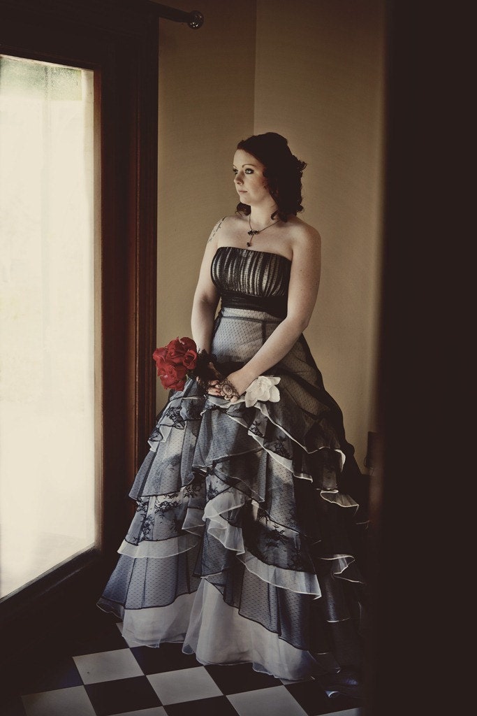 Gothic Wedding Dress in Black and White