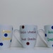 set of 4 personalized white coffee MUG wedding gift teacher shower Polka dot monogram