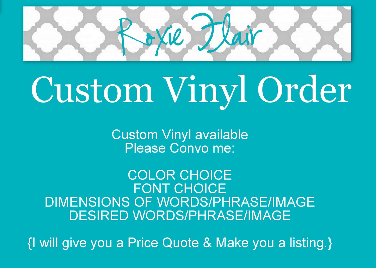 PROOF and PRICE QUOTE  for Custom Vinyl Decal, Vinyl Order, or Car Decal.  You Choose Color, Font and Dimensions