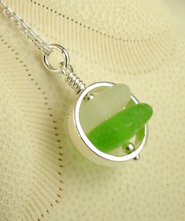 Sea Glass Necklace Green In Sterling Silver Circle