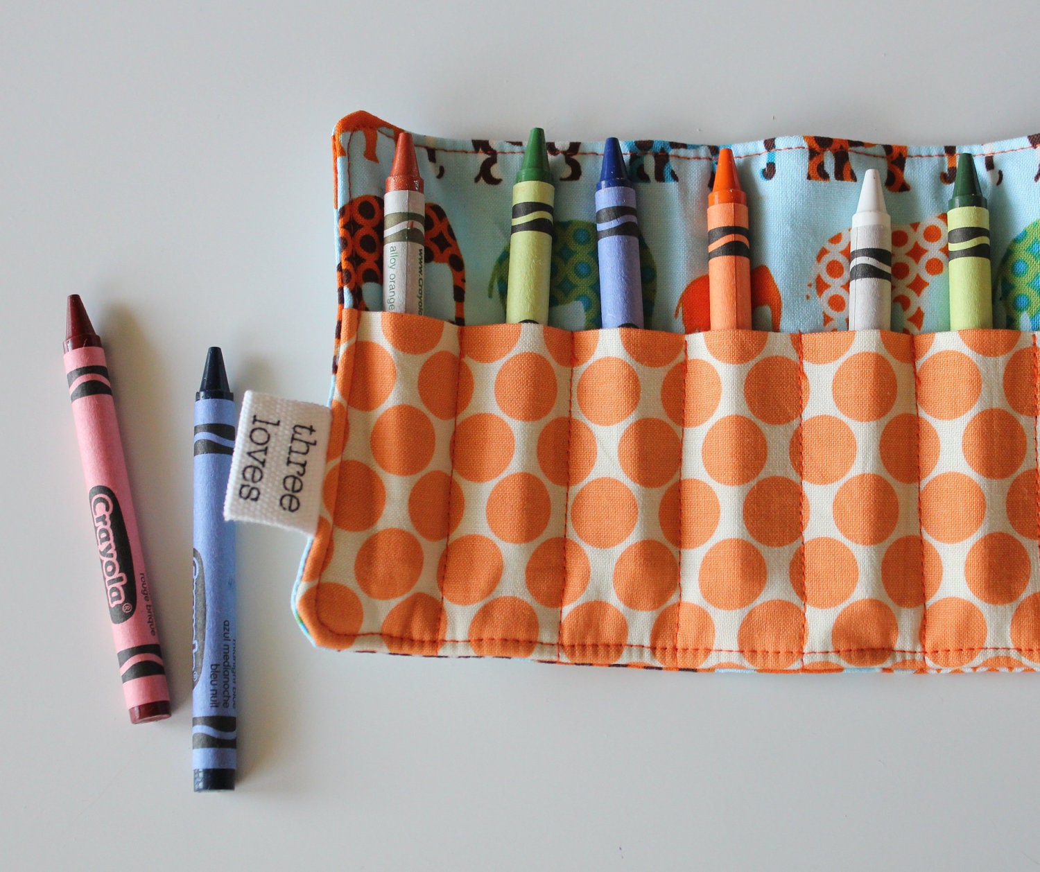 Crayon Roll Up - Elephants - 16 Crayola Crayons Included - Stocking Stuffer