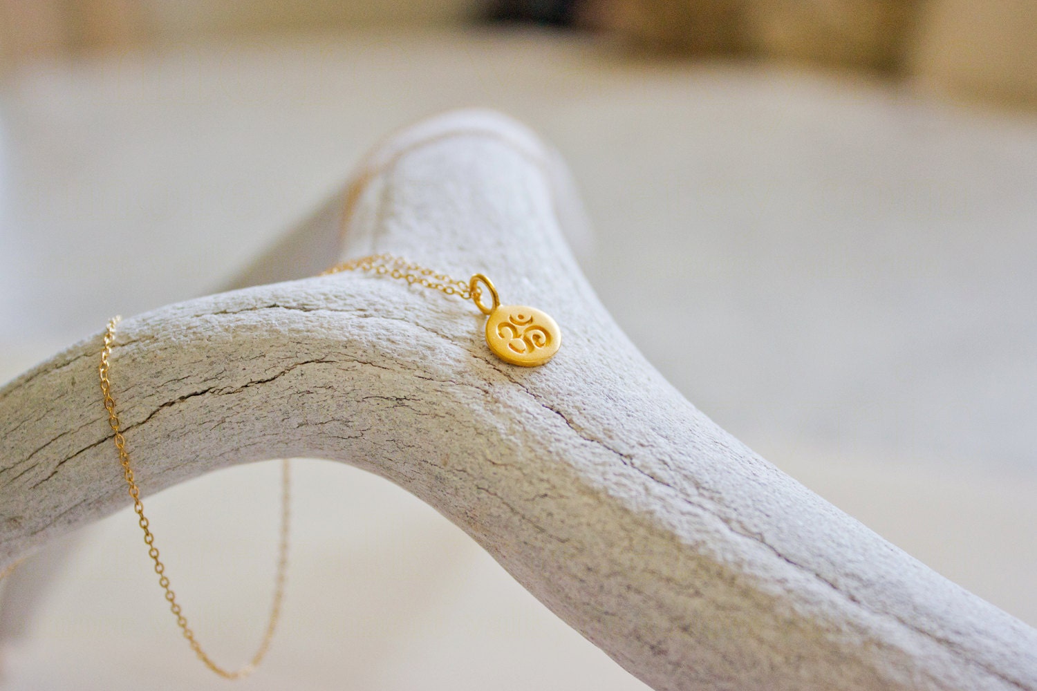 24k Gold Vermeil Tiny Circle with Ohm Symbol Pendant on Glittering Chain Necklace - by Amore Valkyrie Jewelry