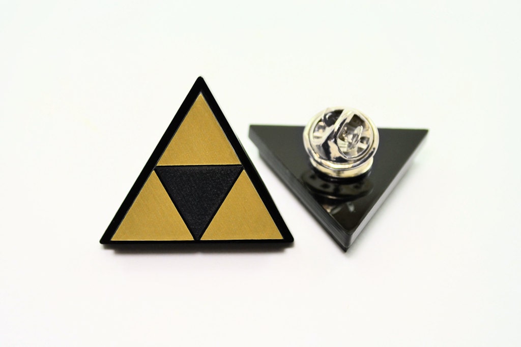 Zelda Triforce Pin Back - Tie Tack - Bag Pin -Laser Engraved Brushed Silver or Gold Acrylic
