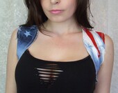 USA Flag Bolero, Ladies, White, Red, Blue, Cropped Vest, Miss America, us, Shrug, 4th July, Crop Waistcoat, Size XS, S, M, L, XL