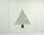 Modern Christmas Tree Holiday Art Decor Black linocut PRINT 8x10 on white paper - RetroModernArt