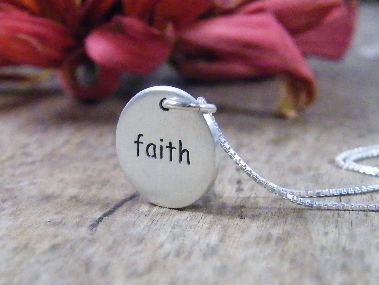 faith sterling silver word pendant necklace matt finish - PureRoxFaith