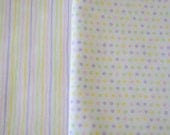 Baby Girl Pink, Purple, Green, White, and Yellow Stripe and Polka Dot Flannel Fabric for Quilts, Burp Cloths