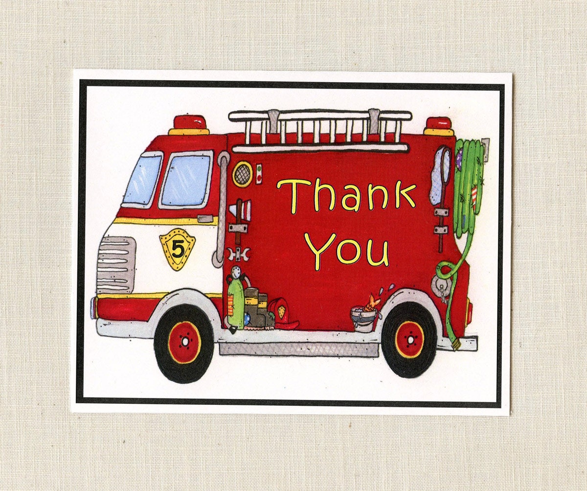 10 Fire Truck Birthday Party Thank You Cards