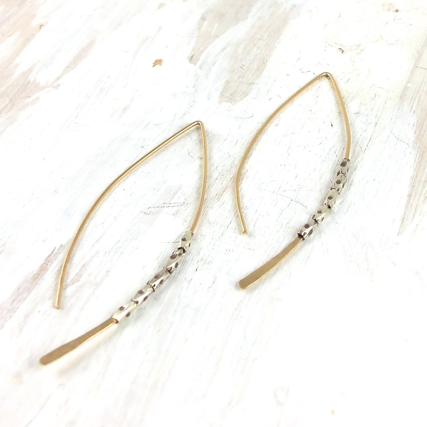 Medium Gold Crescent With Long Faceted Sterling Silver Beads