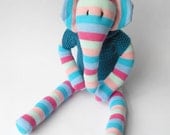 stuffed animal plush elephant doll sock animal sock creature blue striped toy