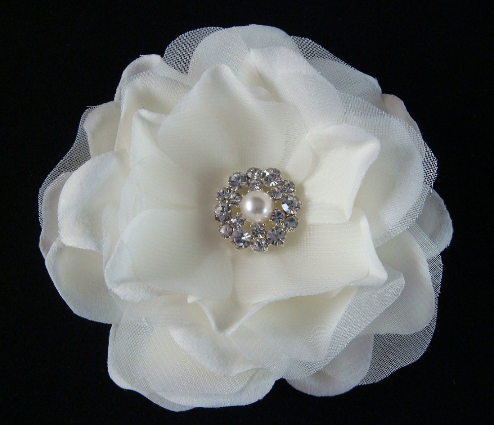 Light IVORY Silk and Organza Bridal Hair Flower rhinestones and pearl / CHOOSE center / ivory flower hair clip ivory hair flower