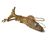 Vintage Signed SILVER Articulated Fish Pendant Gold Vermeil with 925 signed Italy chain