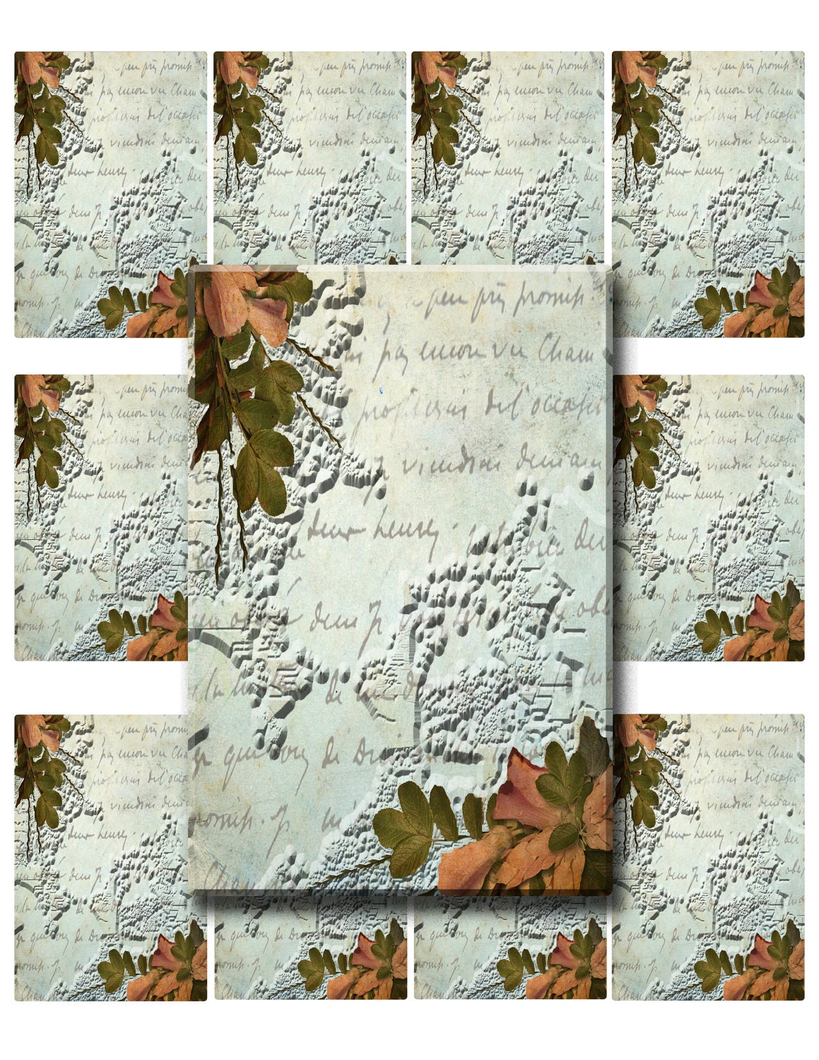 Digital Collage Sheet - Clip Art Elements- Digital Scrapbooking-" Floral Impressions" Earring Cards