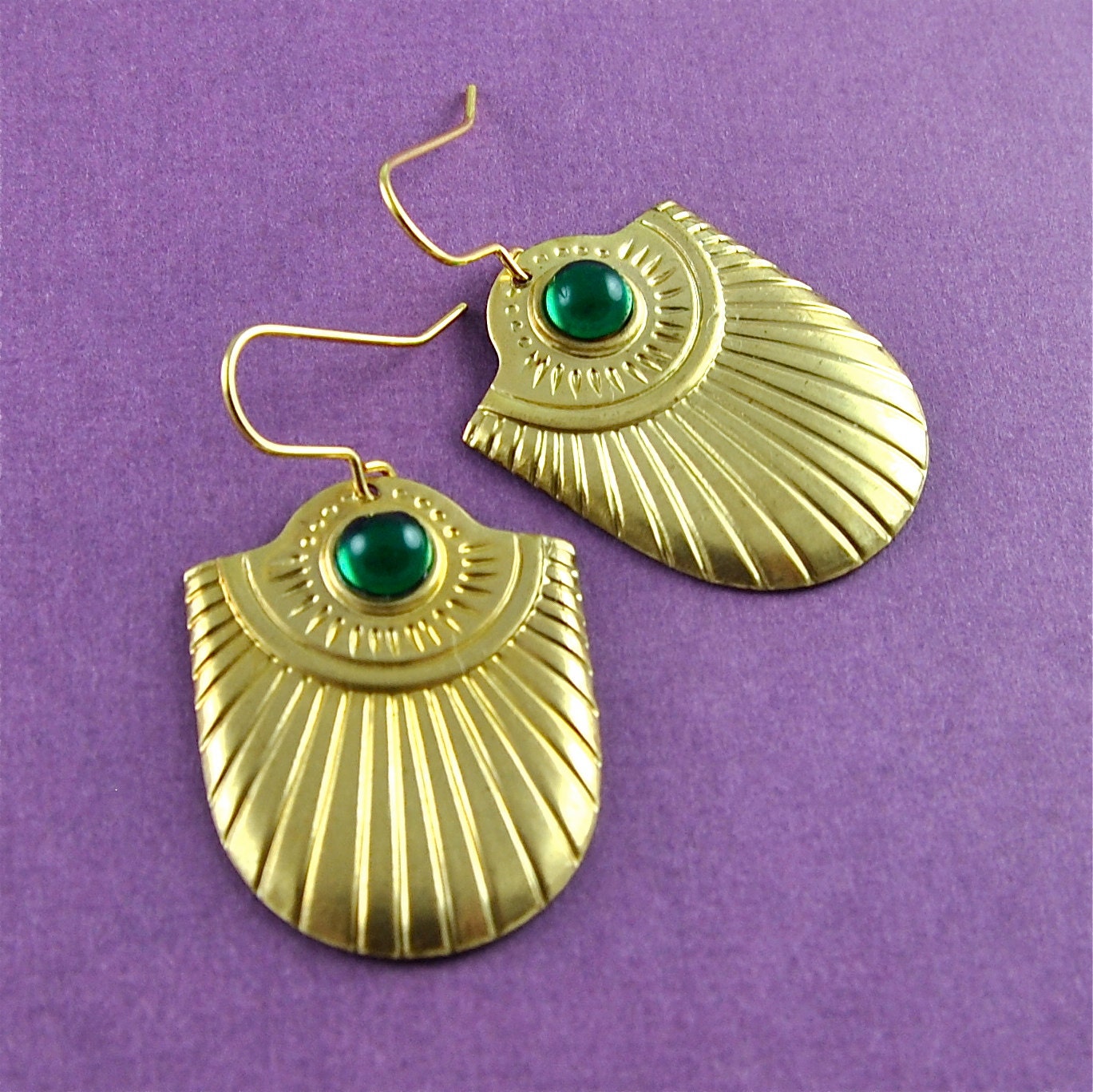 Gold and Emerald Green Tribal Earrings