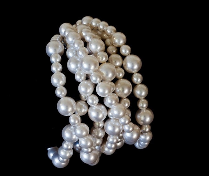 Wedding Jewelry, Bridal AGNESE - White Swarovski Pearl Chunky Bridal Bracelet  strands - pick your pearl color