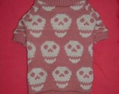 Pink Skull Knitted Dog jumper/sweater/coat/clothing designed and knitted by willieratbag size Medium perfect for halloween