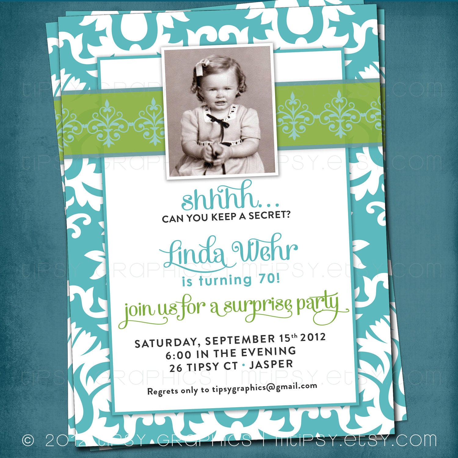 Can you keep a Secret. This Gal's Turning 50. Elegant Milestone Surprise Birthday Party Invitation. Photo Optional by Tipsy Graphics. Il_570xn