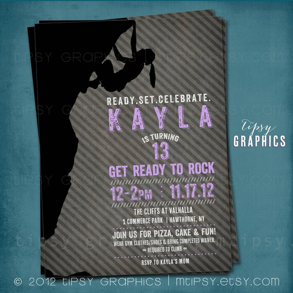 Ready to Rock. Rock Climbing Birthday Party Invite for Big Kids by Tipsy Graphics Il_570xn