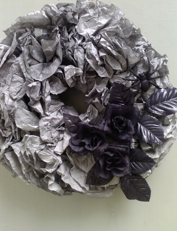 Halloween Wreath Black Roses, Spider and Charcoal Grey Filters Il_570xn