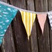 Rainy Day Bunting Flags- Aqua, Grey, White, Red and Chartreuse Pennants with Chevron & Cloud print