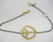 Sterling Silver Bracelet, Gold & Oxidized Silver Bracelet, Peace Charm Bracelet,