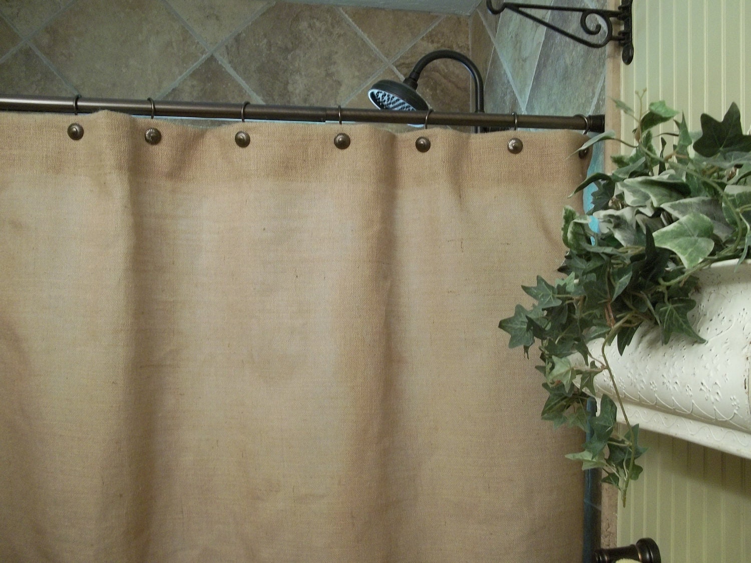 Burlap Shower Curtain - Rustic - Country - French Chic