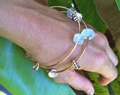 NEW-Copper Sea Glass and Shell Wrapped Style Bangle...Beach Inspired Jewelry