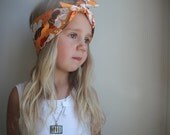 Autumn pumpkin spice  Bandana headband pumpkin orange brown - fall fashion autumn flowers Fabric Little girl headband