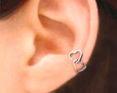 925 Double love heart Sterling silver ear cuff earring jewelry - Left non pierced earcuff 090912