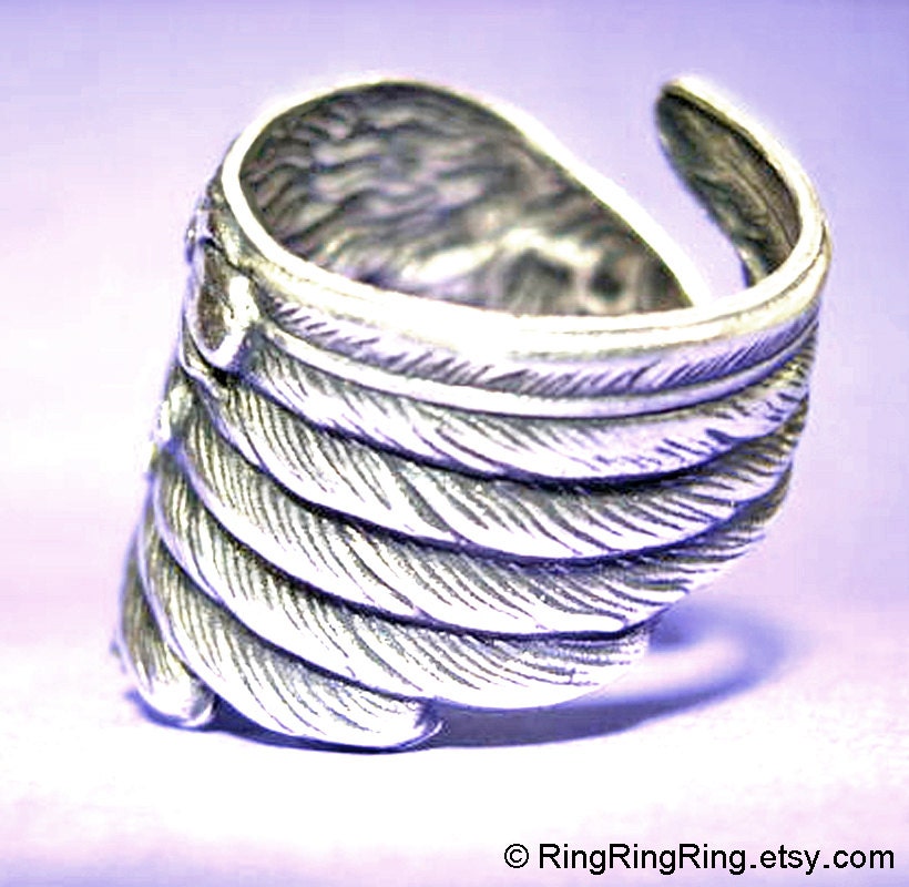 925 Detailed Angel Wing ring -  feather ring, solid Sterling Silver ring jewelry, for men and women 102312