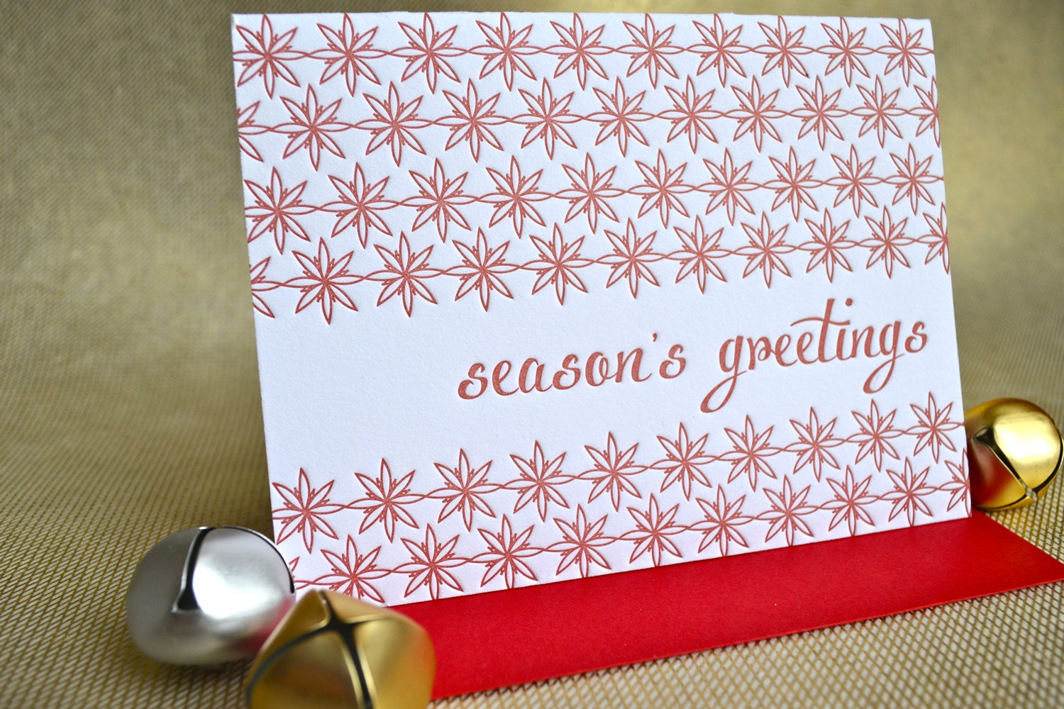 Letterpress Holiday Pattern Card - Season's Greetings Stars - Individual Card
