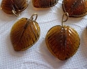 Smoke Topaz Glass Leaf Charms Beads Leaves with Brass Loops 16mm - Qty 12