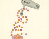 Mix it Up - Retro kitchen art, food art, mid century print, pink, mustard, yellow, grey, pastel decor, whimsical 8x10 Giclee print