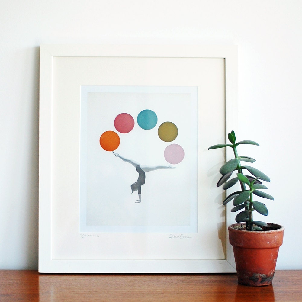 Balancing Act - Animal art, zoo print, giraffe decor, circus, nursery art, kids room, baby 8x10" Giclee print