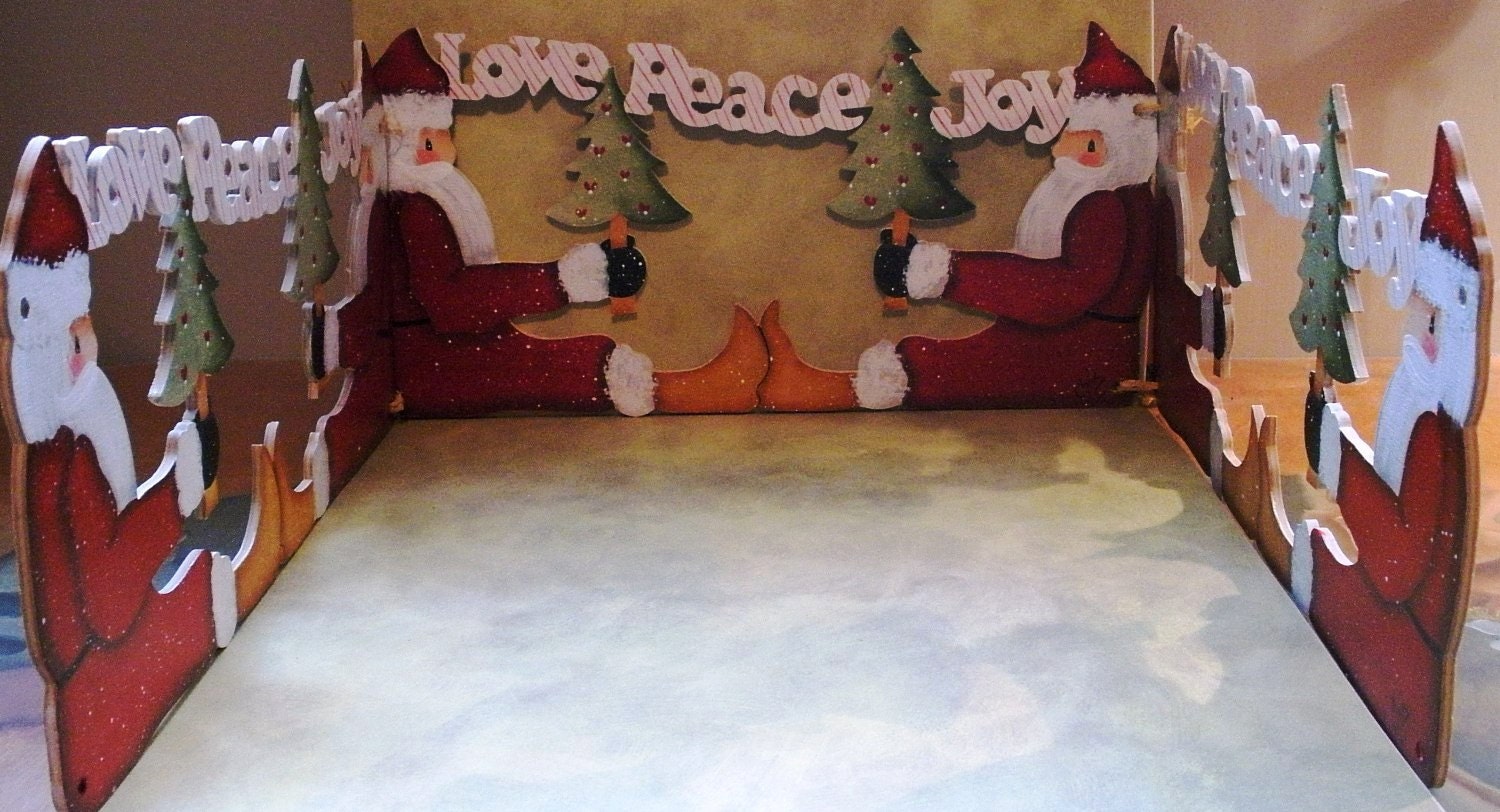 Hand Painted Christmas Santa Fence Love Peace Joy OOAK Gift Exchange Holiday Home Decor