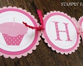 Cupcakes & Polka Dots Collection: Custom Made to Order Large Happy 1st Birthday Banner with cupcakes Il_170x135