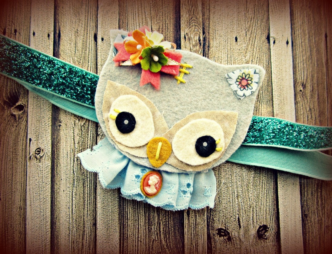 Felt Owl Headband- Owl Headband with vintage millinery flowers, fall fashion, woodland