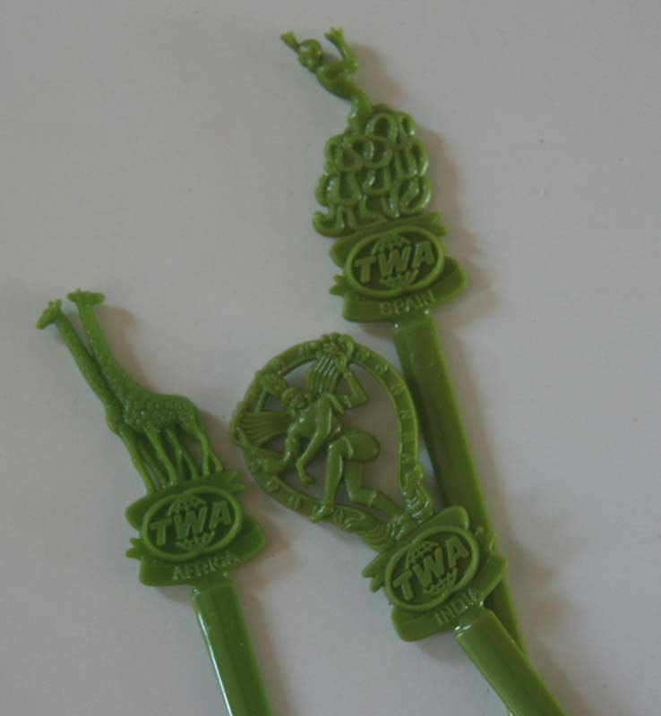 3 Vintage 1960s 70s TWA Airlibes SWIZZLE STICKS...Africa India Spain